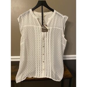 Matilda Jane Women's Sleeveless Swiss Dot Cresting Top Blouse White Size X-Large